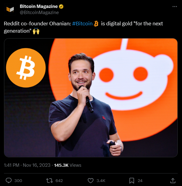 Screenshot of Alexis Ohanian on Bitcoin