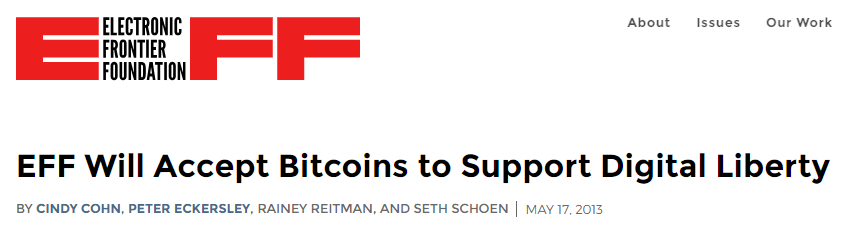 Screenshot of Electronic Frontier Foundation (EFF) on Bitcoin