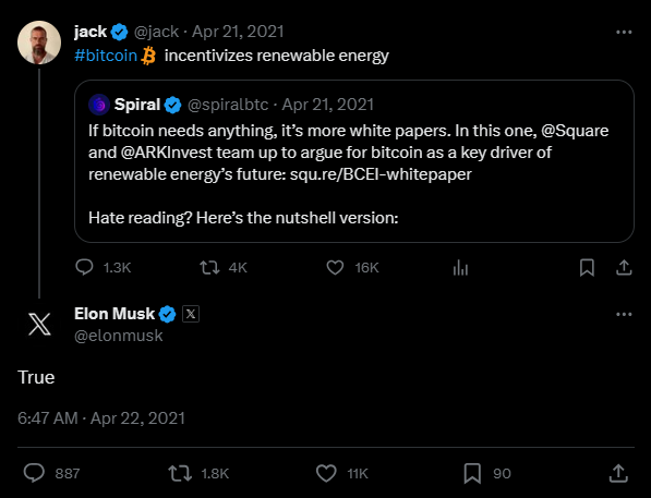 Screenshot of Elon Musk on Bitcoin