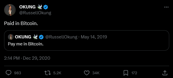 Screenshot of Russell Okung on Bitcoin