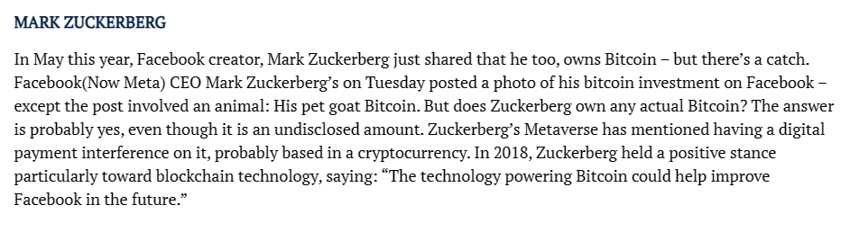 Screenshot of Mark Zuckerberg on Bitcoin