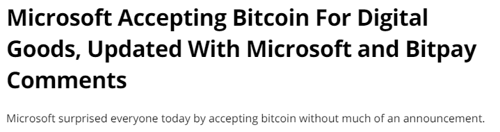 Screenshot of Microsoft on Bitcoin