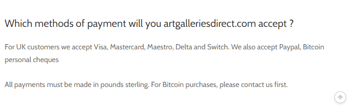 Screenshot of Art Galleries Direct on Bitcoin