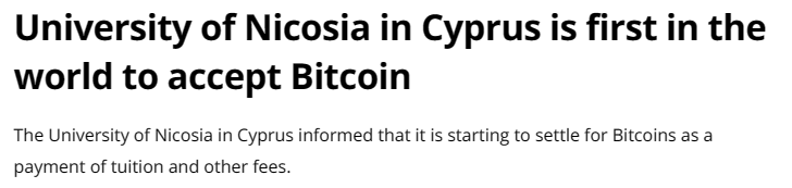 Screenshot of University of Nicosia on Bitcoin