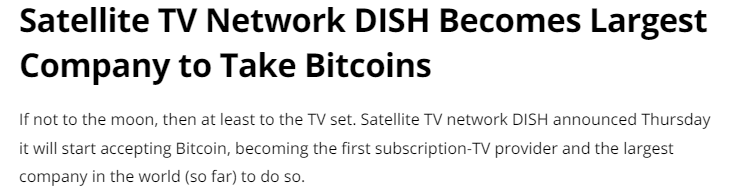 Screenshot of DISH Network on Bitcoin