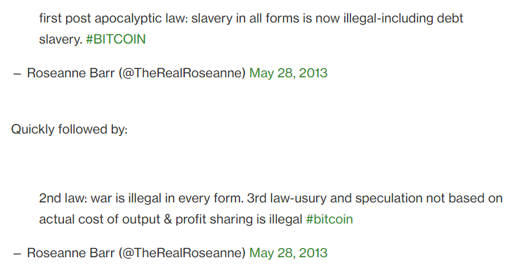 Screenshot of Roseanne Barr on Bitcoin