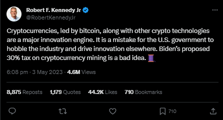 Screenshot of Robert F Kennedy Jr on Bitcoin