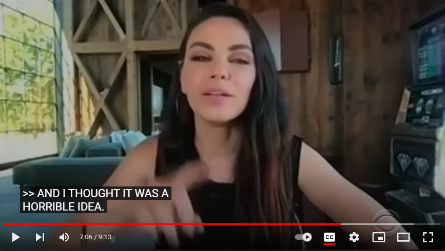 Screenshot of Mila Kunis on Bitcoin