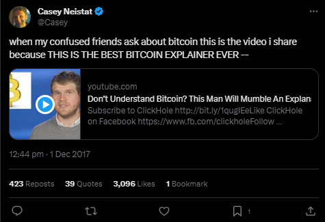 Screenshot of Casey Neistat on Bitcoin