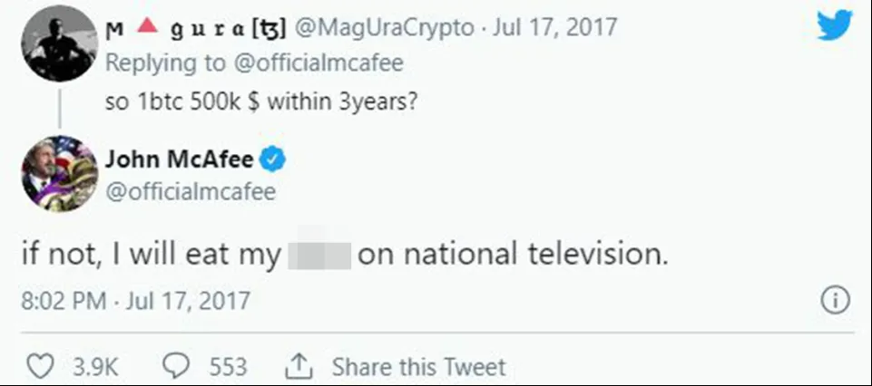 Screenshot of John McAfee on Bitcoin