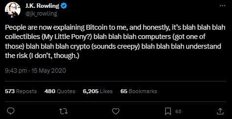 Screenshot of JK Rowling on Bitcoin