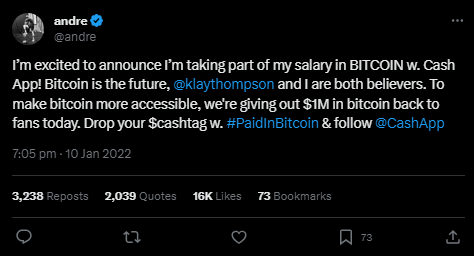 Screenshot of Andre Iguodala on Bitcoin