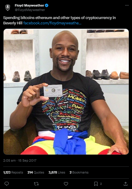 Screenshot of Floyd Mayweather Jr. on Bitcoin