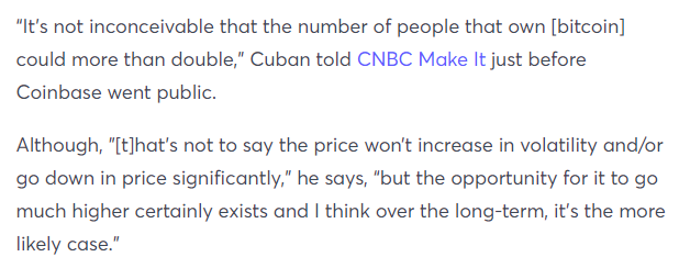 Screenshot of Mark Cuban on Bitcoin