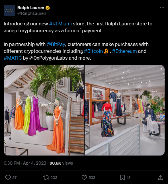 Screenshot of Ralph Lauren on Bitcoin