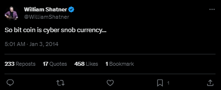 Screenshot of William Shatner on Bitcoin