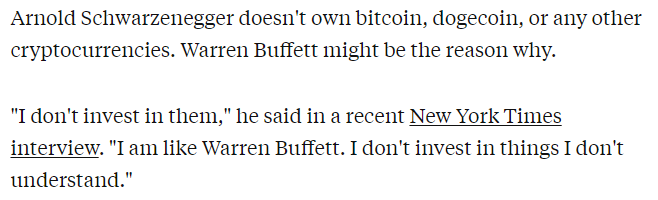 Screenshot of Arnold Schwarzenegger on Bitcoin