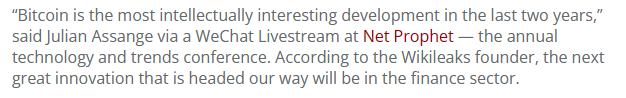 Screenshot of Julian Assange on Bitcoin