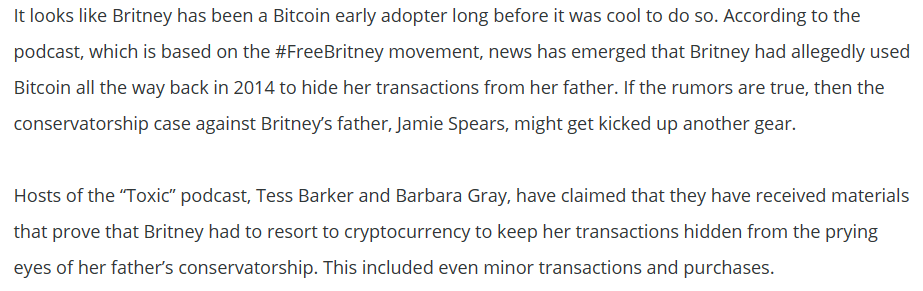 Screenshot of Britney Spears on Bitcoin