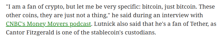 Screenshot of Howard Lutnick on Bitcoin