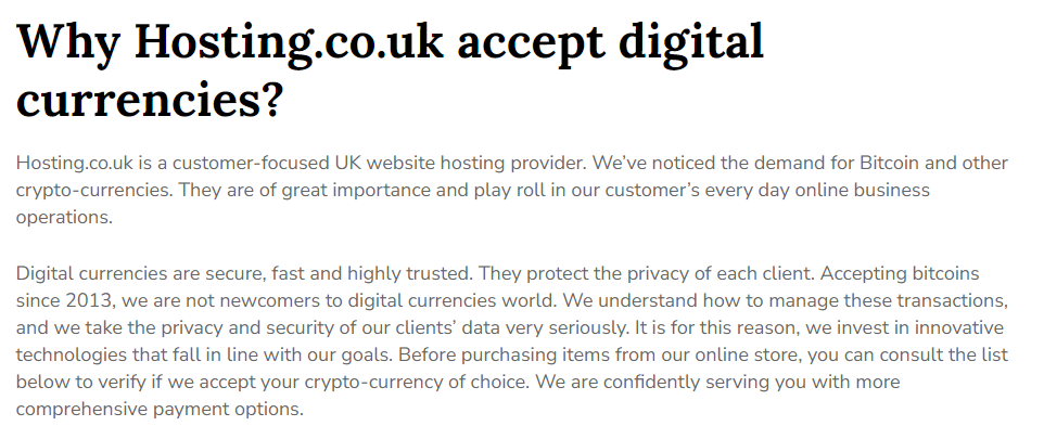 Screenshot of Hosting.co.uk on Bitcoin