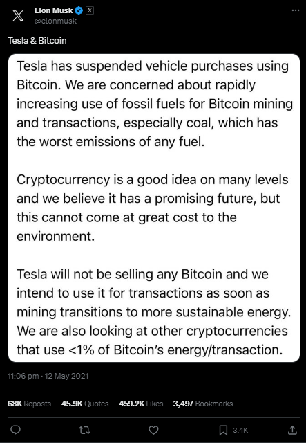 Screenshot of Elon Musk on Bitcoin