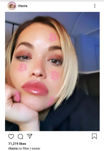 Screenshot of Rita Ora on Bitcoin