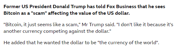 Screenshot of Donald Trump on Bitcoin