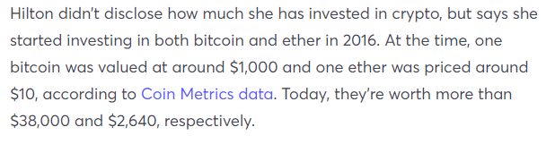 Screenshot of Paris Hilton on Bitcoin