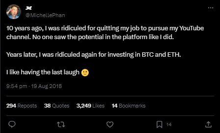 Screenshot of Michelle Phan on Bitcoin