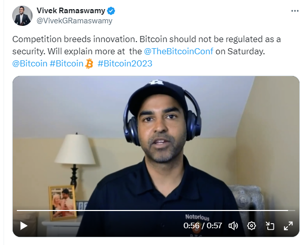 Screenshot of Vivek Ramaswamy on Bitcoin