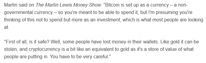 Screenshot of Martin Lewis on Bitcoin