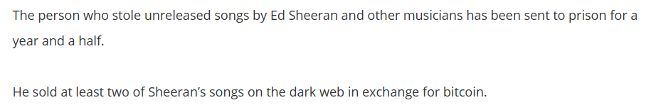 Screenshot of Ed Sheeran on Bitcoin