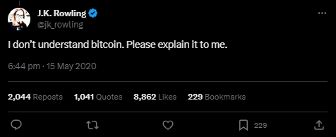 Screenshot of JK Rowling on Bitcoin