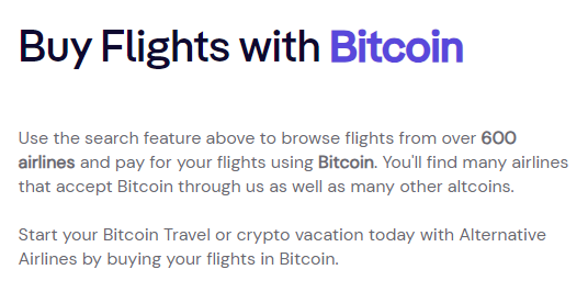 Screenshot of Alternative Airlines on Bitcoin