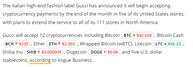 Screenshot of GUCCI on Bitcoin