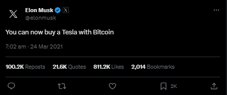 Screenshot of Elon Musk on Bitcoin